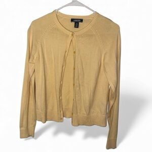 Lands End Yellow Cardigan Sweater Size Large button Up preppy grandma core
